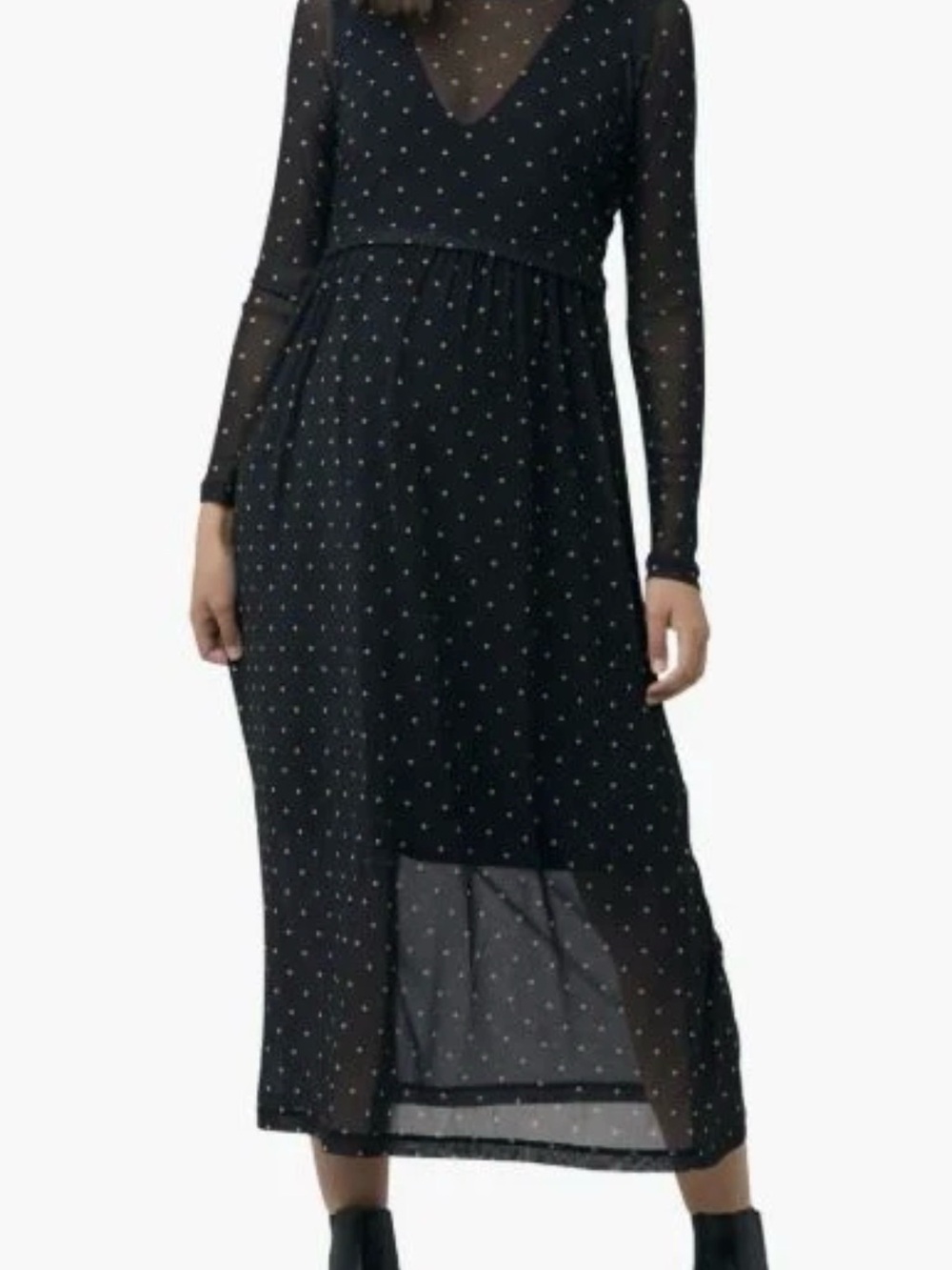 Ripe Black Sheer Polka Dot Long Sleeve Midi Dress